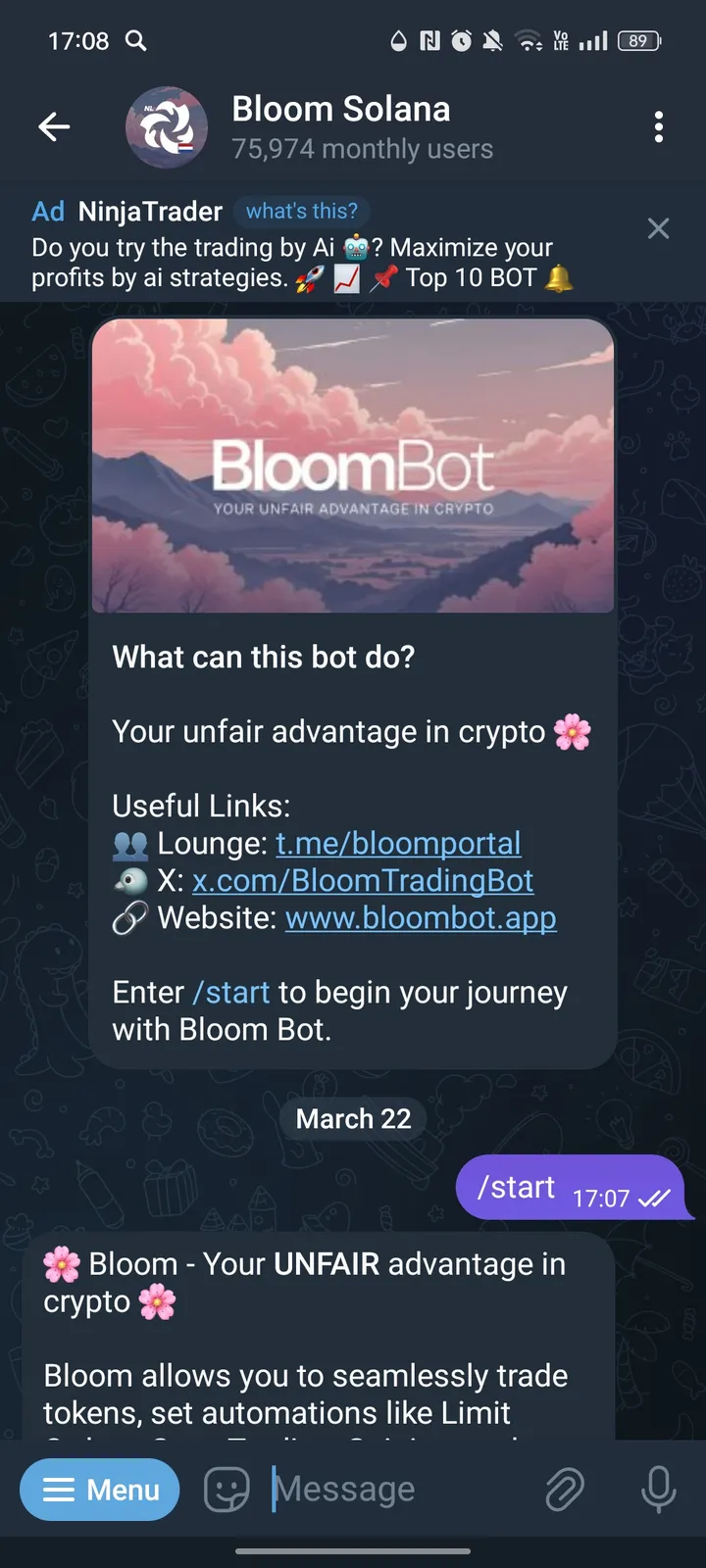 Bloom Solana — Screenshot 1