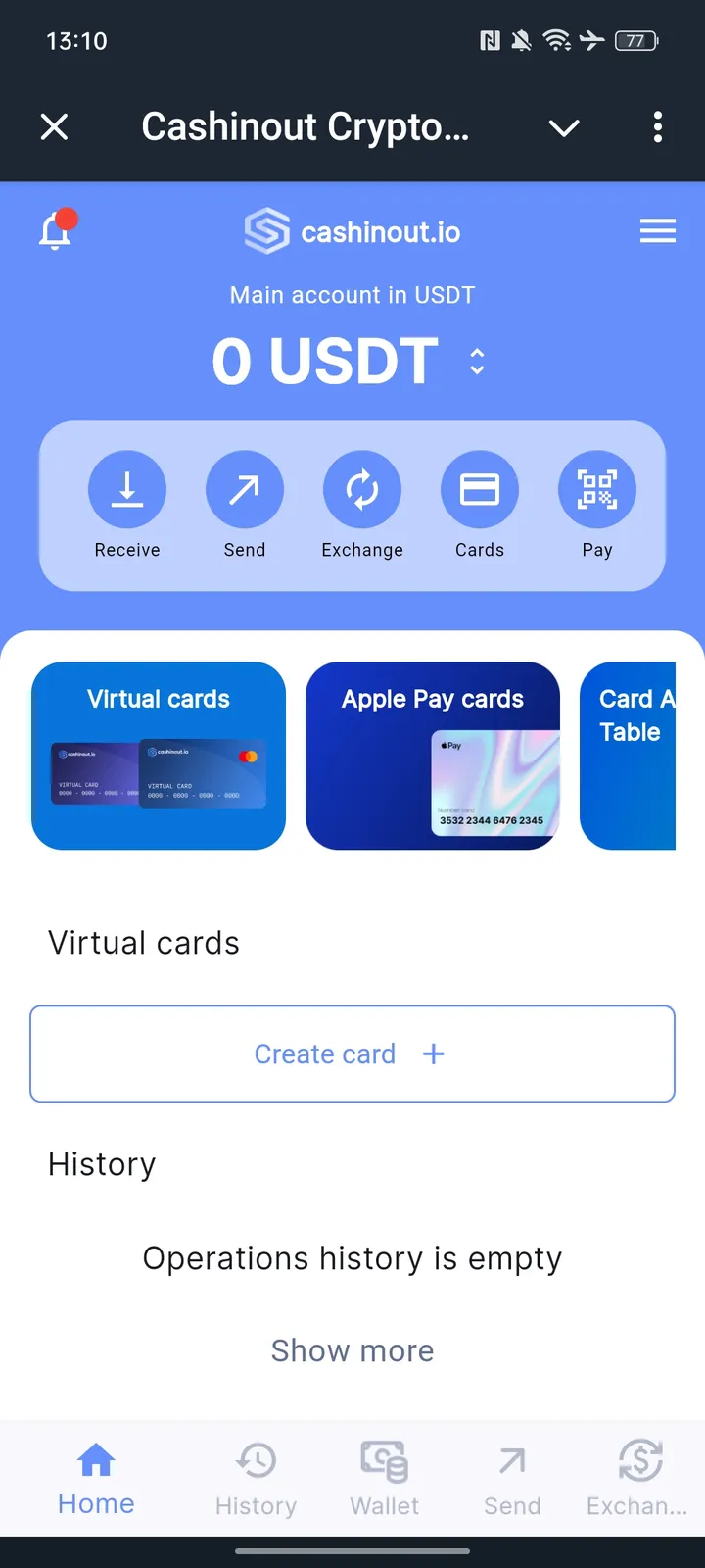 Cashinout Crypto and Fiat wallet — Screenshot 1
