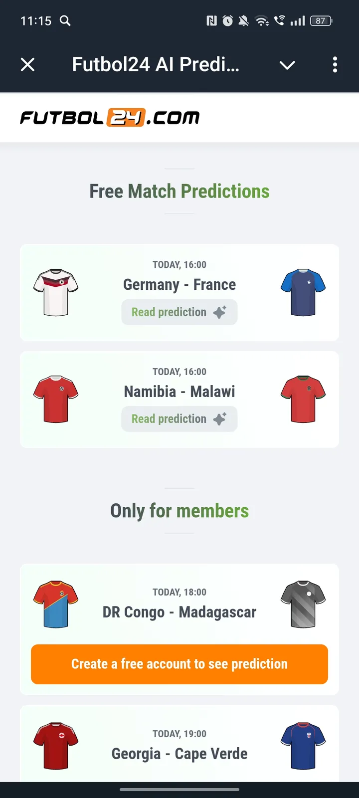 Futbol24 AI Predictions — Screenshot 1