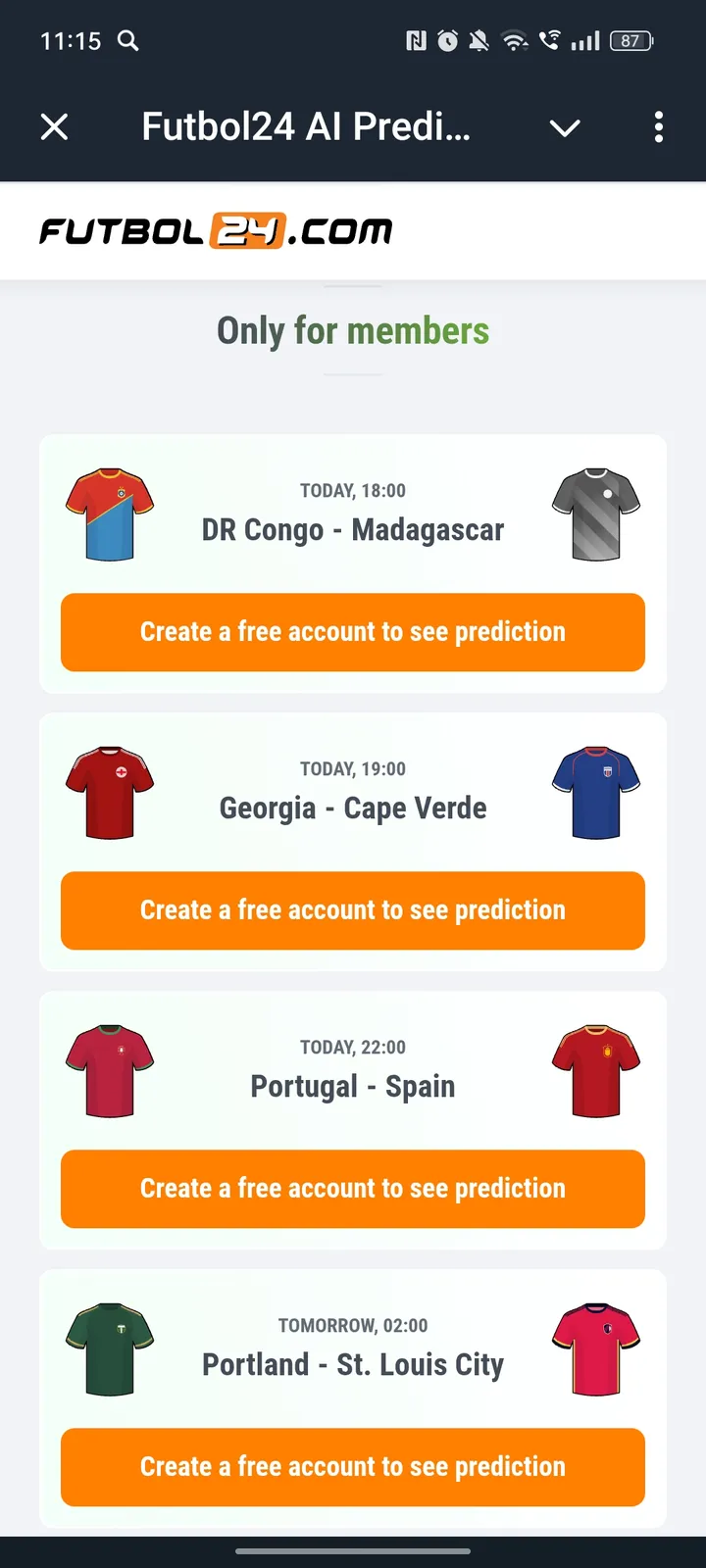 Futbol24 AI Predictions — Screenshot 2