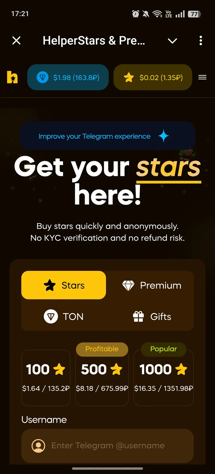 HelperStars & Premium — Screenshot 1