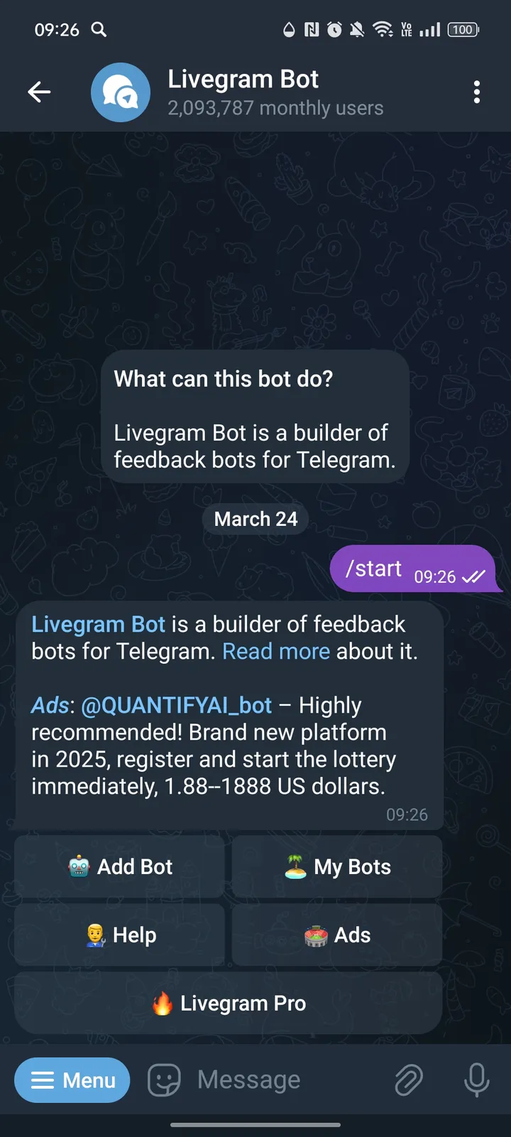 Livegram Bot — Screenshot 1