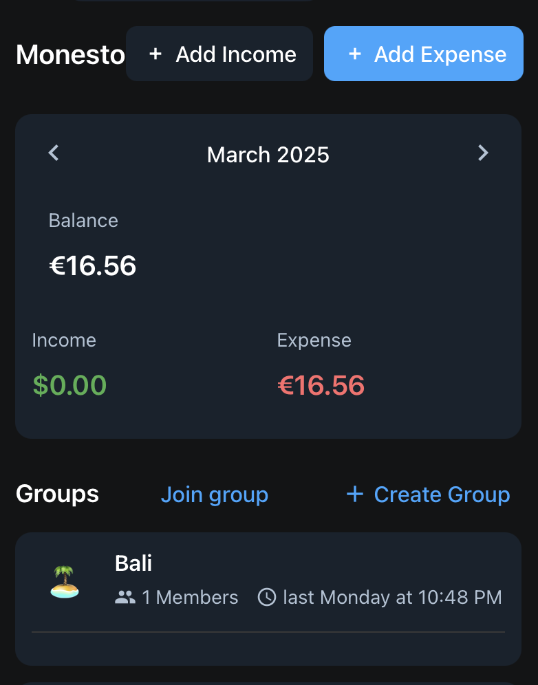 Monesto: personal and group expense tracker — Screenshot 1