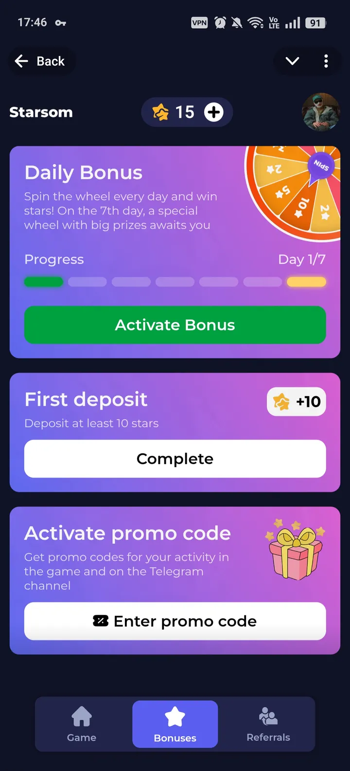 StarsomBot - Бесплатные Звезды Подарки Gifts — Screenshot 2